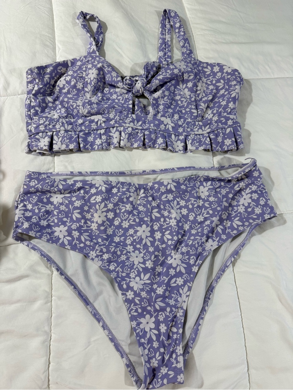 SHEIN Lavender Floral Ruffle Bikini Set